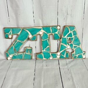 Zeta Tau Alpha Mosaic Letters ZTA turquoise and white